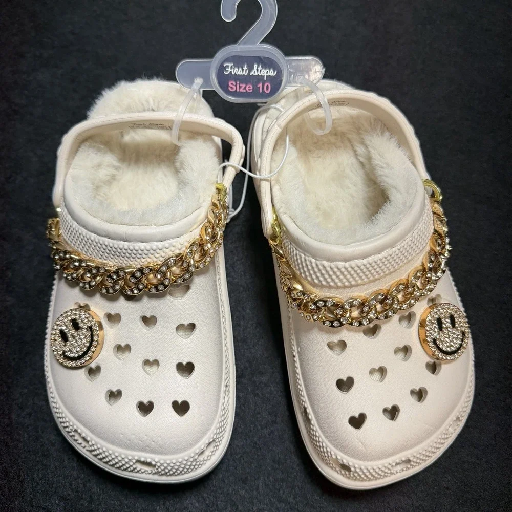First Steps by Stepping Stones Girls Beige Heart Rhinestone shoes ‎ Size 10